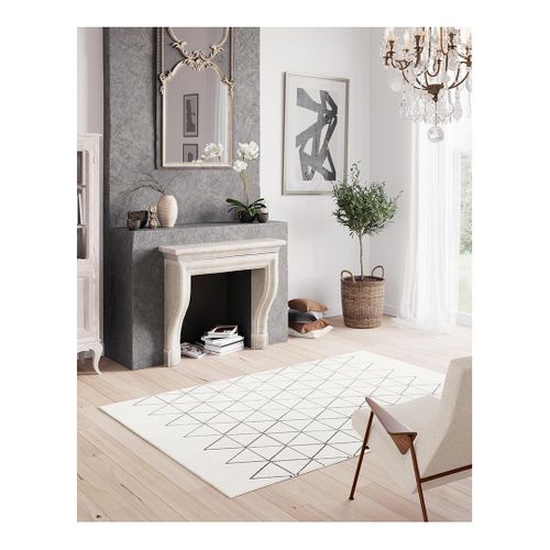 Tapis Scandinave Graphique à Courtes Mèches Froid Crème 120x170