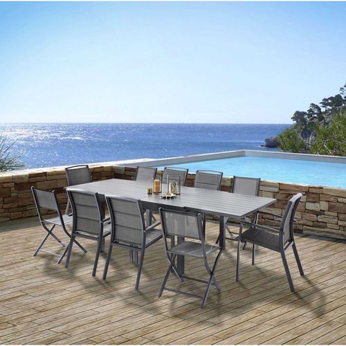 Ensemble Modulo 6/10p En Aluminium Et 6 Fauteuils Et 4 Chaises Pliantes En Aluminium Et Textilène