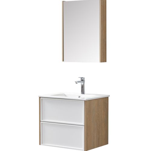 Ensemble De Salle De Bain Blanc Et Bois 59,5 Cm