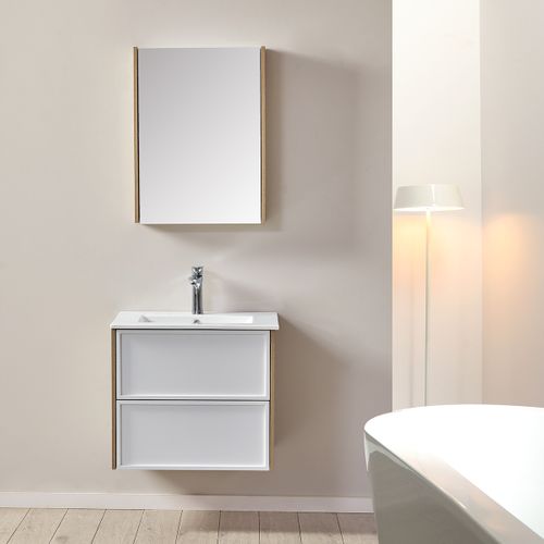 Ensemble De Salle De Bain Blanc Et Bois 59,5 Cm