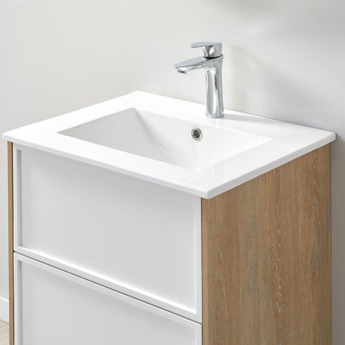 Ensemble De Salle De Bain Blanc Et Bois 59,5 Cm