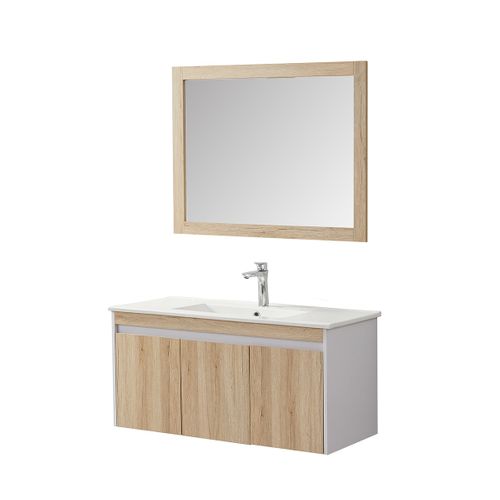Ensemble De Salle De Bain Bois Et Blanc 99 Cm