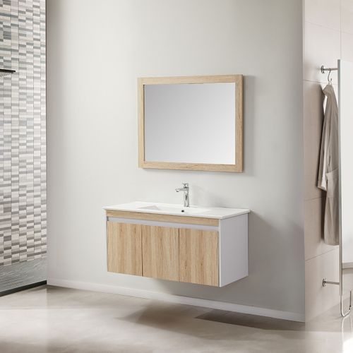 Ensemble De Salle De Bain Bois Et Blanc 99 Cm