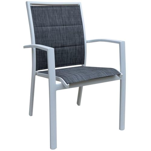 Ensemble Modulo 8/12p En Aluminium Blanc Et Verre Décors Bois Avec 8 Fauteuils En Textilène