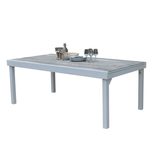 Ensemble Modulo 8/12p En Aluminium Blanc Et Verre Décors Bois Avec 12 Fauteuils En Textilène