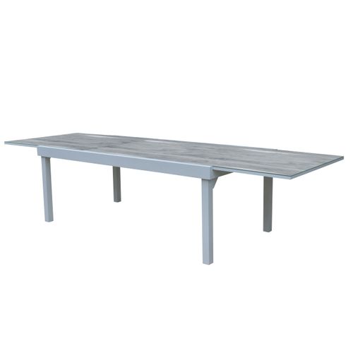 Ensemble Modulo 8/12p En Aluminium Blanc Et Verre Décors Bois Avec 12 Fauteuils En Textilène