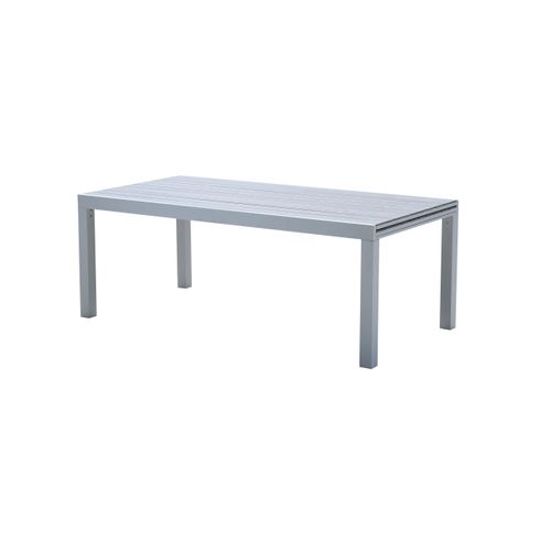 Ensemble Tulum 8/12p En Alu Blanc Et Plateau En Alu Décors Bois Avec 8 Fauteuils En Textilène