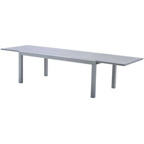 Ensemble Tulum 8/12p En Alu Blanc Et Plateau En Alu Décors Bois Avec 8 Fauteuils En Textilène