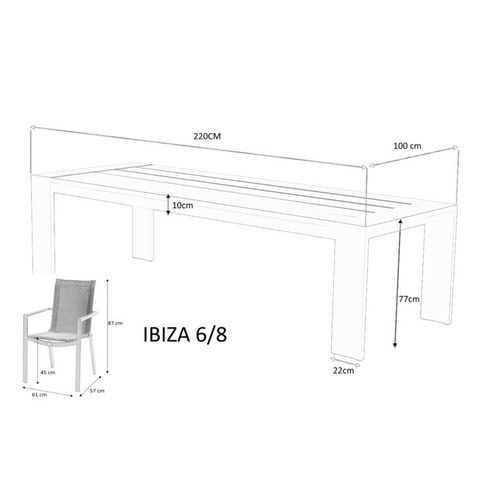Table Ibiza Fixe 6/8 Personnes Structure Aluminium Noire, Plateau En Aluminium Noir