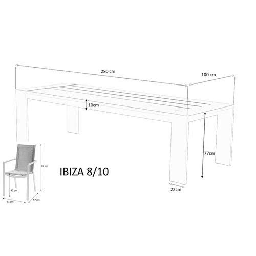 Table Ibiza Fixe 8/10 Personnes Structure Aluminium Noir, Plateau En Aluminium Noir