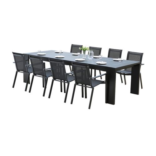 Table Ibiza Fixe 8/10 Personnes Structure Aluminium Noir, Plateau En Aluminium Noir
