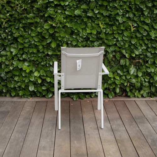 Fauteuil Whitestar Structure Aluminium Blanche, Assise Textilène Gris Clair