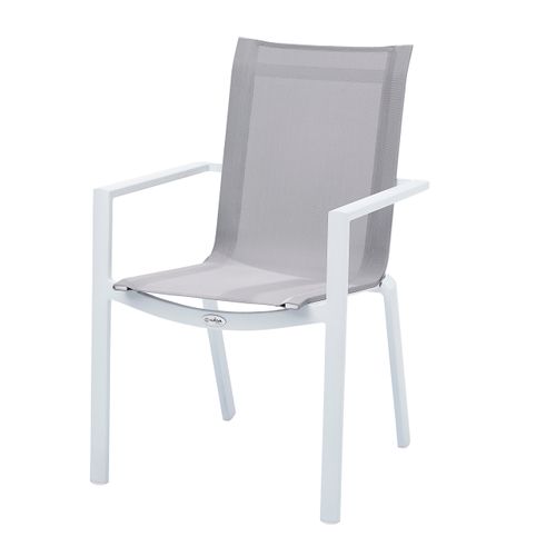 Fauteuil Whitestar Structure Aluminium Blanche, Assise Textilène Gris Clair