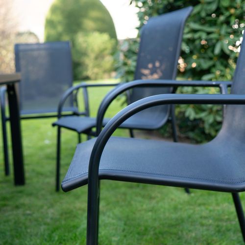 Ensemble Blackedition 8p En Aluminium, Plateau En Verre Trempé Opaque Avec 8 Fauteuils En Textilène