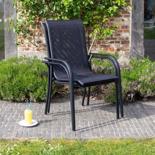 Ensemble Blackedition 8p En Aluminium, Plateau En Verre Trempé Opaque Avec 8 Fauteuils En Textilène