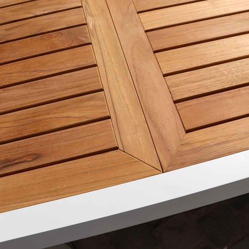 Ensemble Baliteck 6/10p En Aluminium Blanc, Plateau En Teck Avec 6 Fauteuils