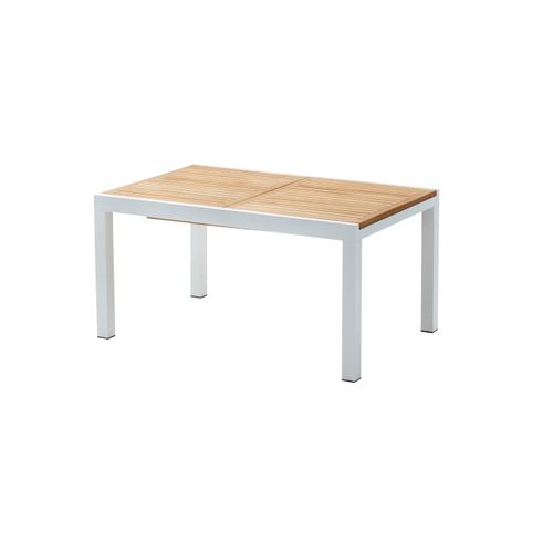 Table Baliteck 6/10 Personnes Structure Aluminium Blanche, Plateau En Lame De Teck