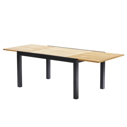 Table Baliteck 6/10 Personnes Structure Aluminium Noire, Plateau En Lame De Teck
