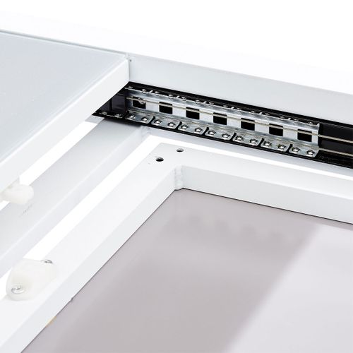 Table Whitestar 8/12 Personnes Structure Aluminium Blanche, Plateau En Verre Poli Blanc