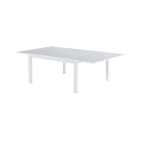 Table Whitestar 8/12 Personnes Structure Aluminium Blanche, Plateau En Verre Poli Blanc