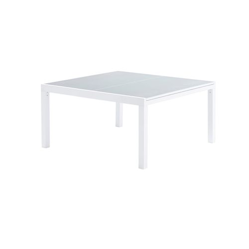 Table Whitestar 8/12 Personnes Structure Aluminium Blanche, Plateau En Verre Poli Blanc