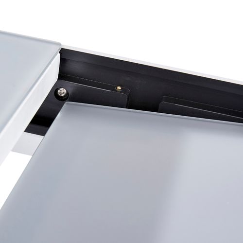 Table Modulo 8/12 Personnes Structure En Aluminium Blanche, Plateau En Verre Coloris Gris Perle