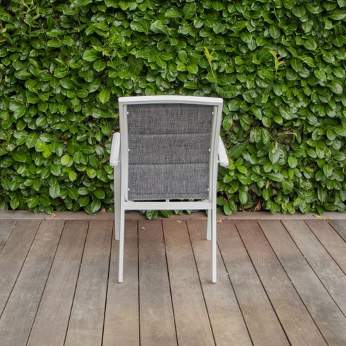 Fauteuil Modulo Structure Aluminium Blanche, Assise En Textilène Coloris Gris Chiné