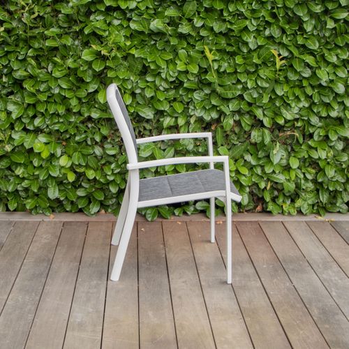 Fauteuil Modulo Structure Aluminium Blanche, Assise En Textilène Coloris Gris Chiné