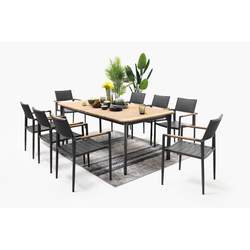 Ensemble 6/8 Places En Teck Massif Et Aluminium Anthracite Piana