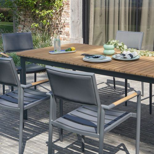 Ensemble 6/8 Places En Teck Massif Et Aluminium Anthracite Piana
