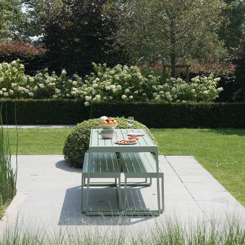 Ensemble Table Et Bancs X2 En Aluminium Vert D'eau Rio
