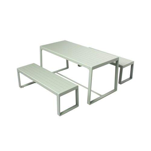 Ensemble Table Et Bancs X2 En Aluminium Vert D'eau Rio
