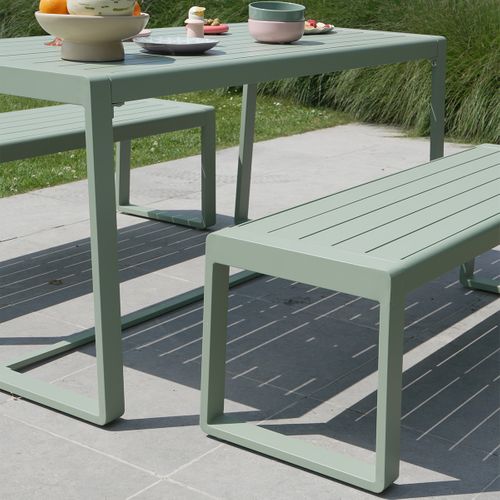 Ensemble Table Et Bancs X2 En Aluminium Vert D'eau Rio