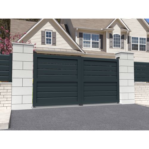 Portail Battant Brise Vue Gris Anthracite L 3000 X H 1580 Mm Motorisé
