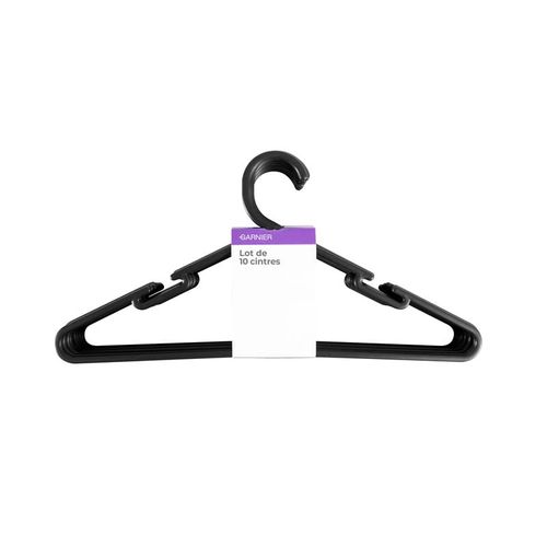 Lot De 10 Cintres Noirs En Plastique Cin10 De Garnier
