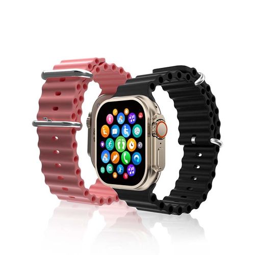 Montre Connectée Cadran Gold 2 Bracelets Silicone Noir Et Rose Inwatch I Gold Iconic