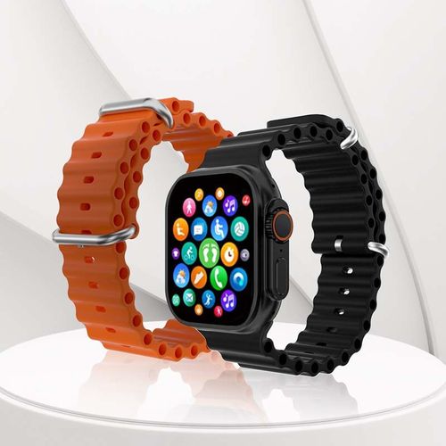 Montre Connectée Cadran Noir 2 Bracelets Silicone Noir Et Orange Inwatch I Black Iconic