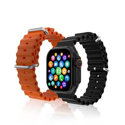 Montre Connectée Cadran Noir 2 Bracelets Silicone Noir Et Orange Inwatch I Black Iconic