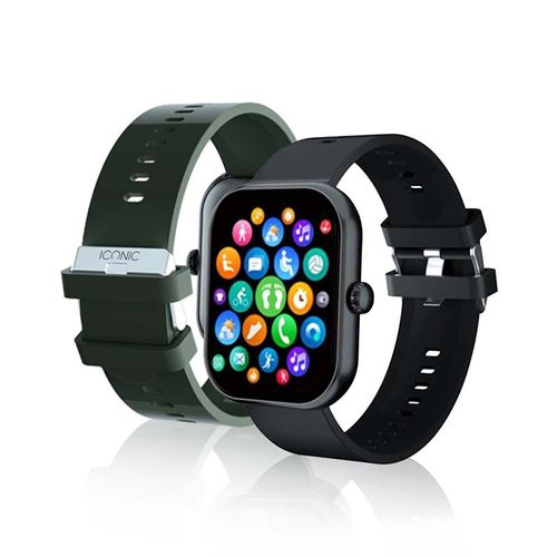 Montre Connectée Cadran Noir 2 Bracelets Silicone Noir Et Kaki Inwatch Ii Black Iconic