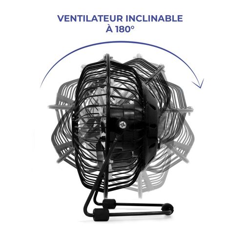 Pullman - Mini Ventilateur De Bureau USB - Portable, Léger, Orientable - En Métal Noir