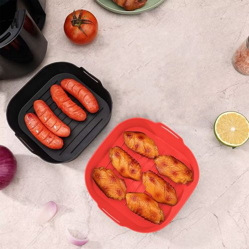 Lot De 2 Paniers Silicone Cuisson Air Fryer Silipot Square Red Kitchencook
