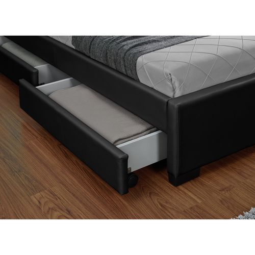 Cadre De Lit En Pu Noir Avec Rangements Et LED Intégrées 140x190 Cm Enfield