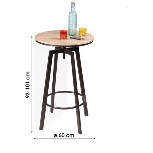 Table Haute Ronde Design Industriel Factory - Diam. 60 X H. 93 Cm - Marron