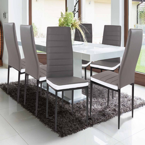 Lot De 6 Chaises Romane Grises Bandeau Blanc Pour Salle à Manger