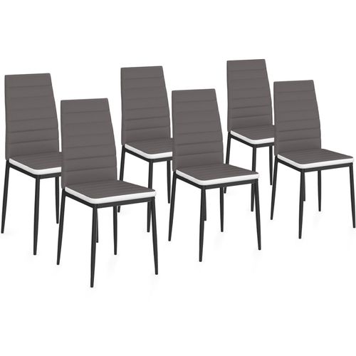 Lot De 6 Chaises Romane Grises Bandeau Blanc Pour Salle à Manger