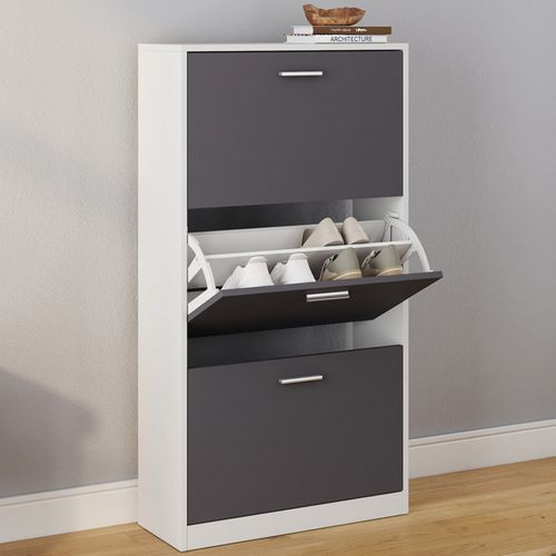 Meuble à Chaussures 18 Paires Klark Blanc 3 Portes Grises