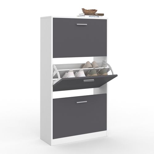 Meuble à Chaussures 18 Paires Klark Blanc 3 Portes Grises