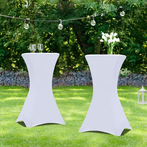 Lot De 2 Tables Hautes Pliantes 105 Cm Et 2 Housses Blanches