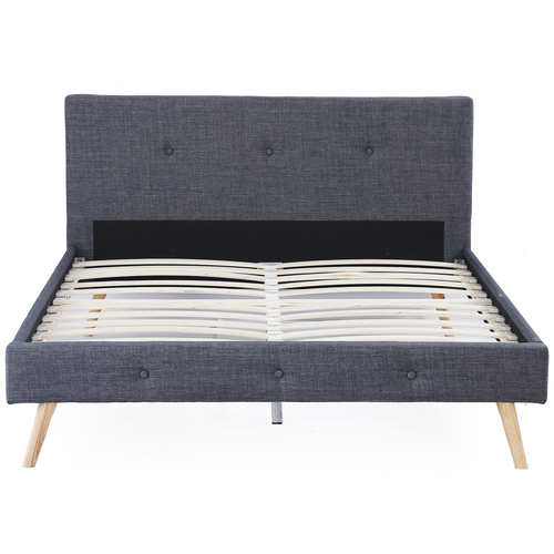 Lit Double Scandinave Oslo Avec Tête De Lit Et Sommier 160 X 200 Cm Tissu Gris Anthracite