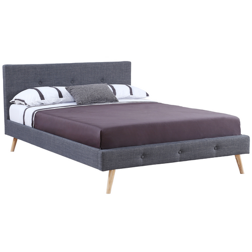 Lit Double Scandinave Oslo Avec Tête De Lit Et Sommier 160 X 200 Cm Tissu Gris Anthracite